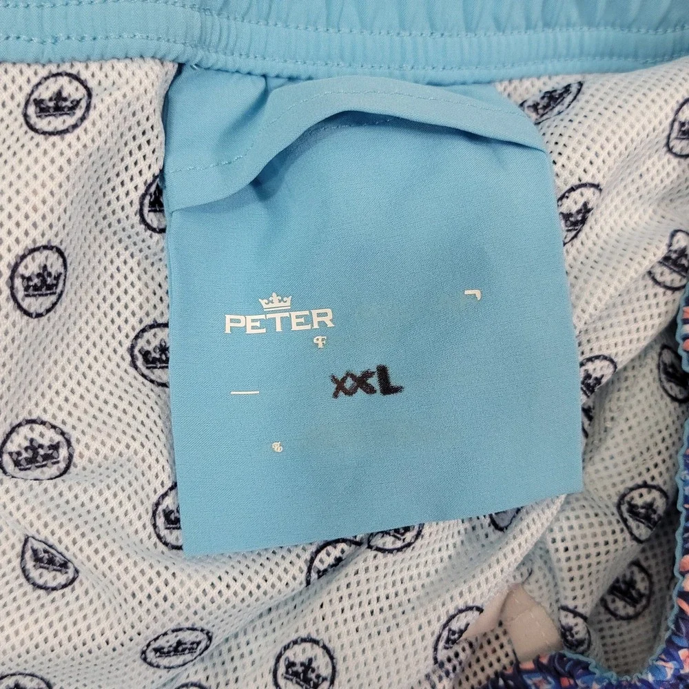 Peter Millar Mens XXL Blue Geometric Tile Print Mesh Lined Swim Trunks Shorts